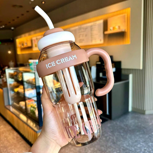 Ice Cream Aesthetic Water Bottle with Straw & Handle | Leakproof Reusable Cup, 1300ml