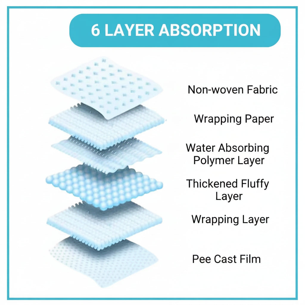 Layers of a product with '6 Layer Absorption' text and 'Zoivane Pets' branding.
