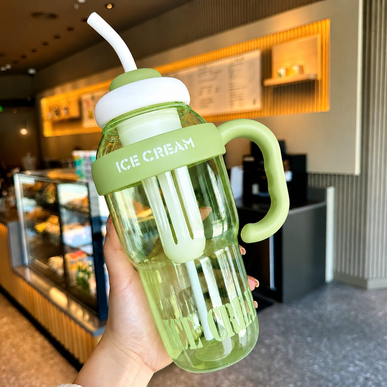 Ice Cream Aesthetic Water Bottle with Straw & Handle | Leakproof Reusable Cup, 1300ml