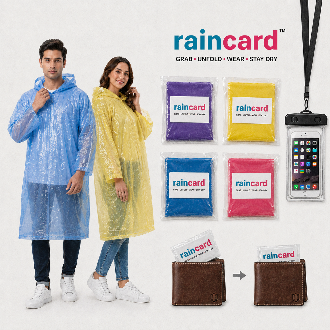 Pocket Rain Card with Waterproof Mobile Pouch | Unisex | Lightweight | Travel & Emergency Rain Protection